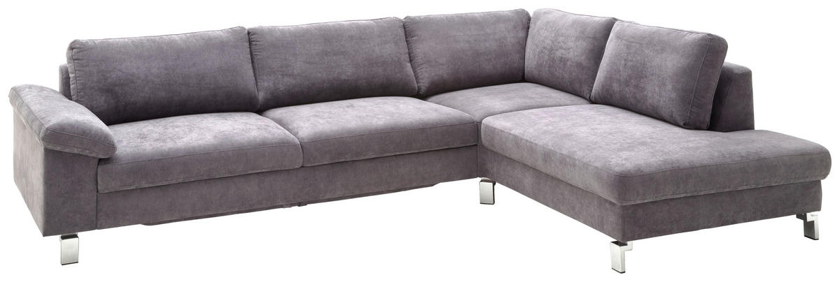 ECKSOFA in Velours Grau  281/200 cm  - Chromfarben/Grau, Design, Textil/Metall (281/200cm) - Hom`in