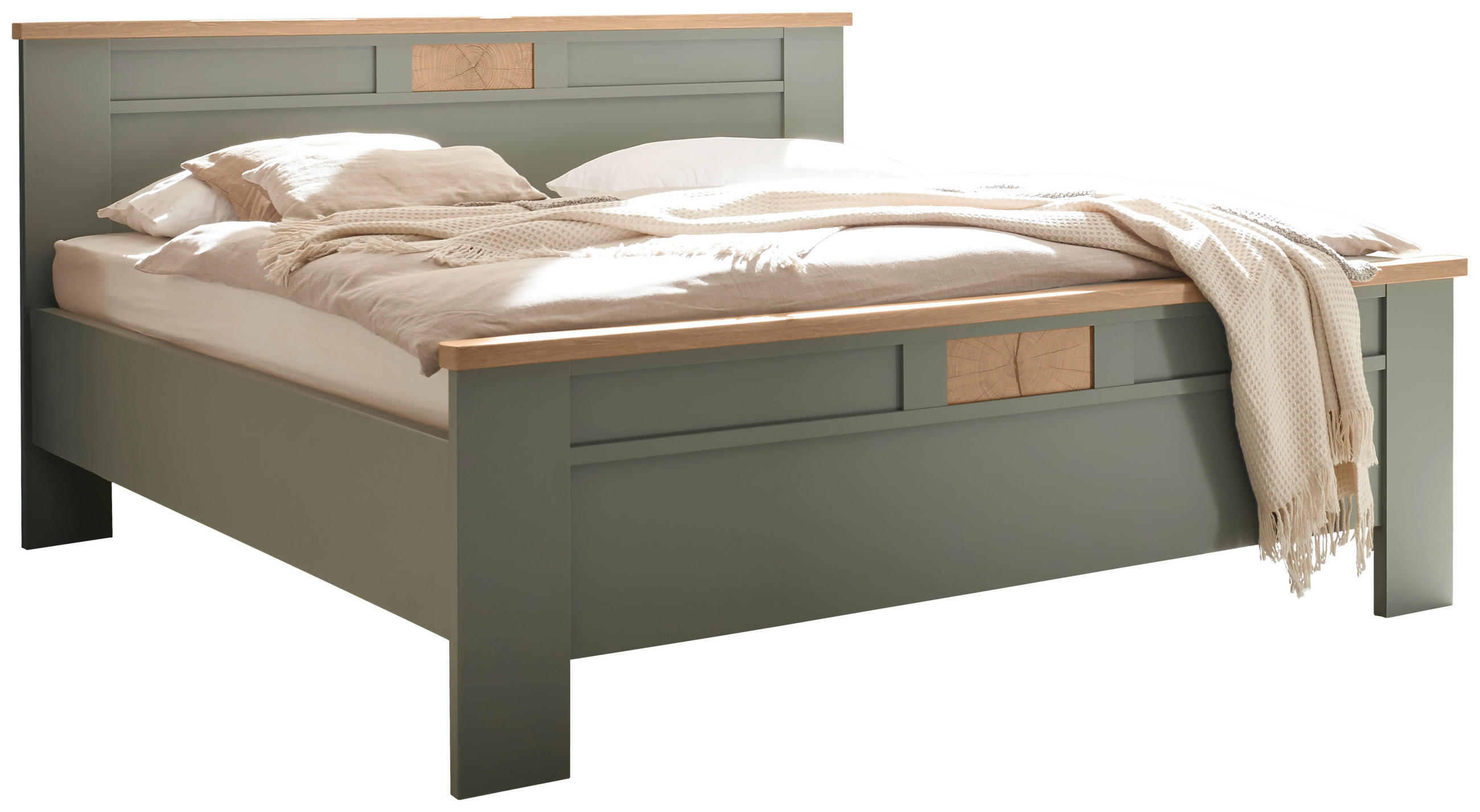 BETT 180/200 cm,  in Salbeigrün, Eiche Bianco,  - Eiche Bianco/Salbeigrün, LIFESTYLE (180/200cm) - Landscape