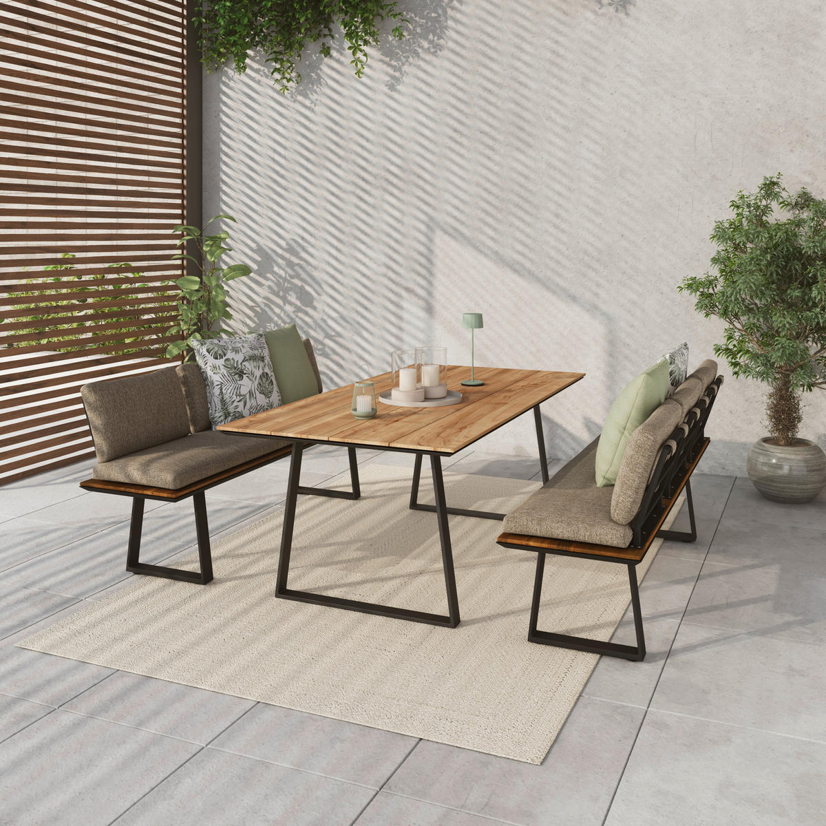 GARTENTISCH 200/100/76 cm Holz, Metall rechteckig  - Anthrazit/Teakfarben, Design, Holz/Metall (200/100/76cm) - Amatio