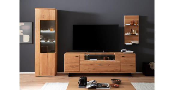 WOHNWAND 3-teilig  in Wildeiche  305/209/50 cm  - Wildeiche/Anthrazit, Natur, Glas/Holz (305/209/50cm) - Linea Natura
