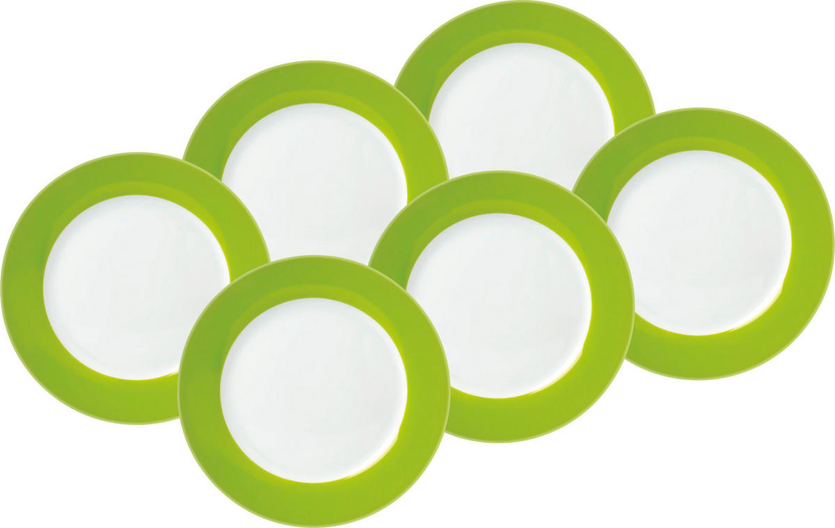 DESSERTTELLERSET VARIO 6-teilig  - Weiß/Grün, Basics, Keramik (20cm) - Van Well