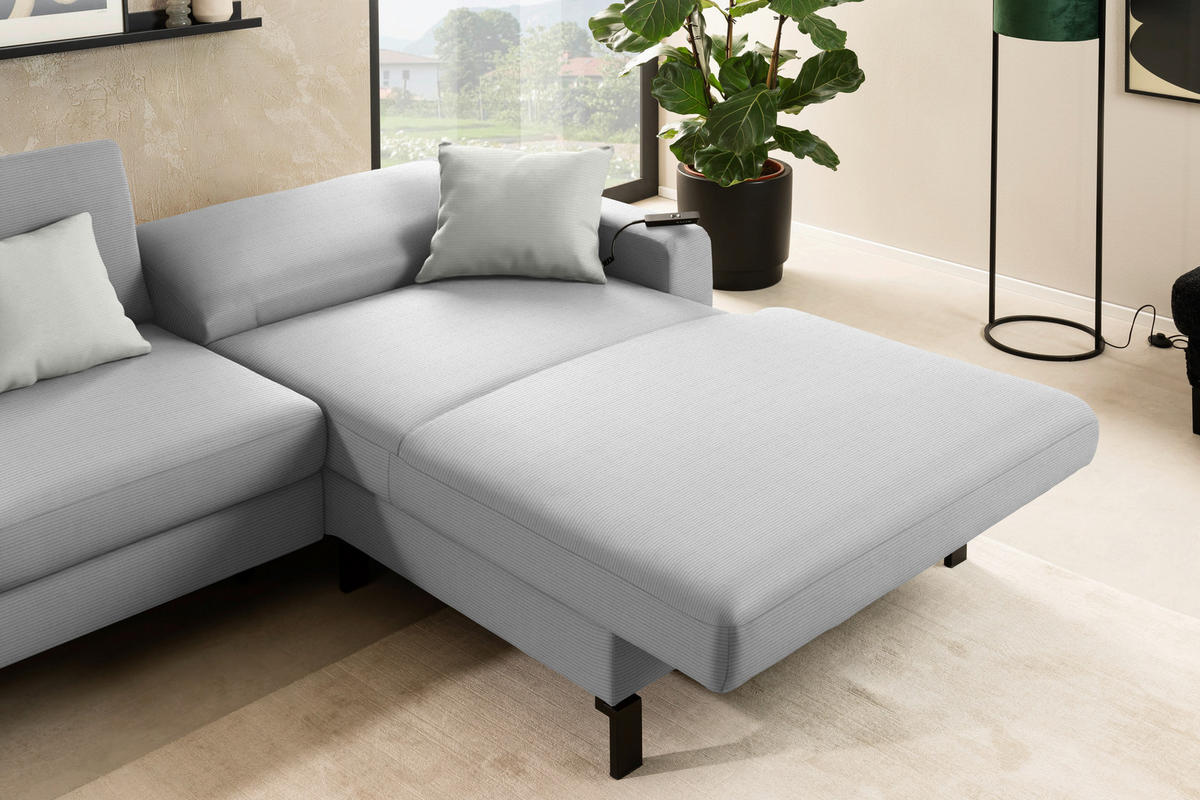 ECKSOFA Cord Hellgrau  - Hellgrau/Schwarz, Design, Textil/Metall (298/185cm) - Pure Home Lifestyle