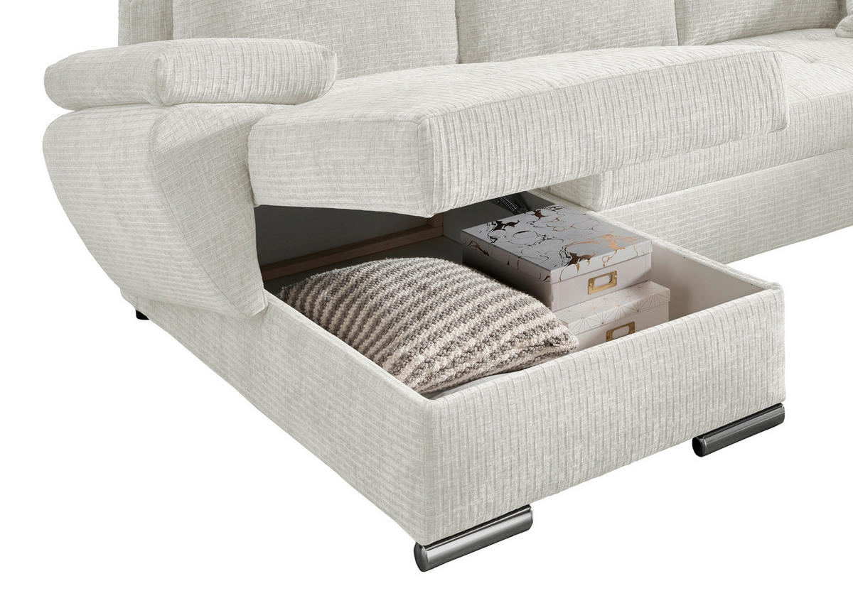 WOHNLANDSCHAFT Creme Mikrofaser  - Chromfarben/Creme, KONVENTIONELL, Textil/Metall (157/305/219cm) - Livetastic
