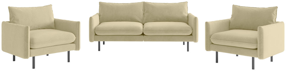 SITZGARNITUR Samt Beige  - Beige/Schwarz, Design, Textil/Metall (215/85/92cm) - Livetastic