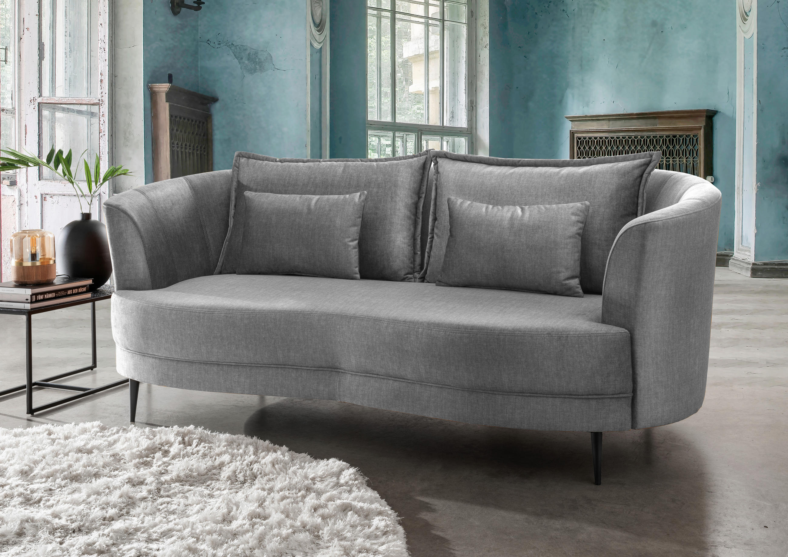 3-SITZER-SOFA Velours Silberfarben  - Silberfarben/Schwarz, MODERN, Textil/Metall (209/85/101cm) - Livetastic