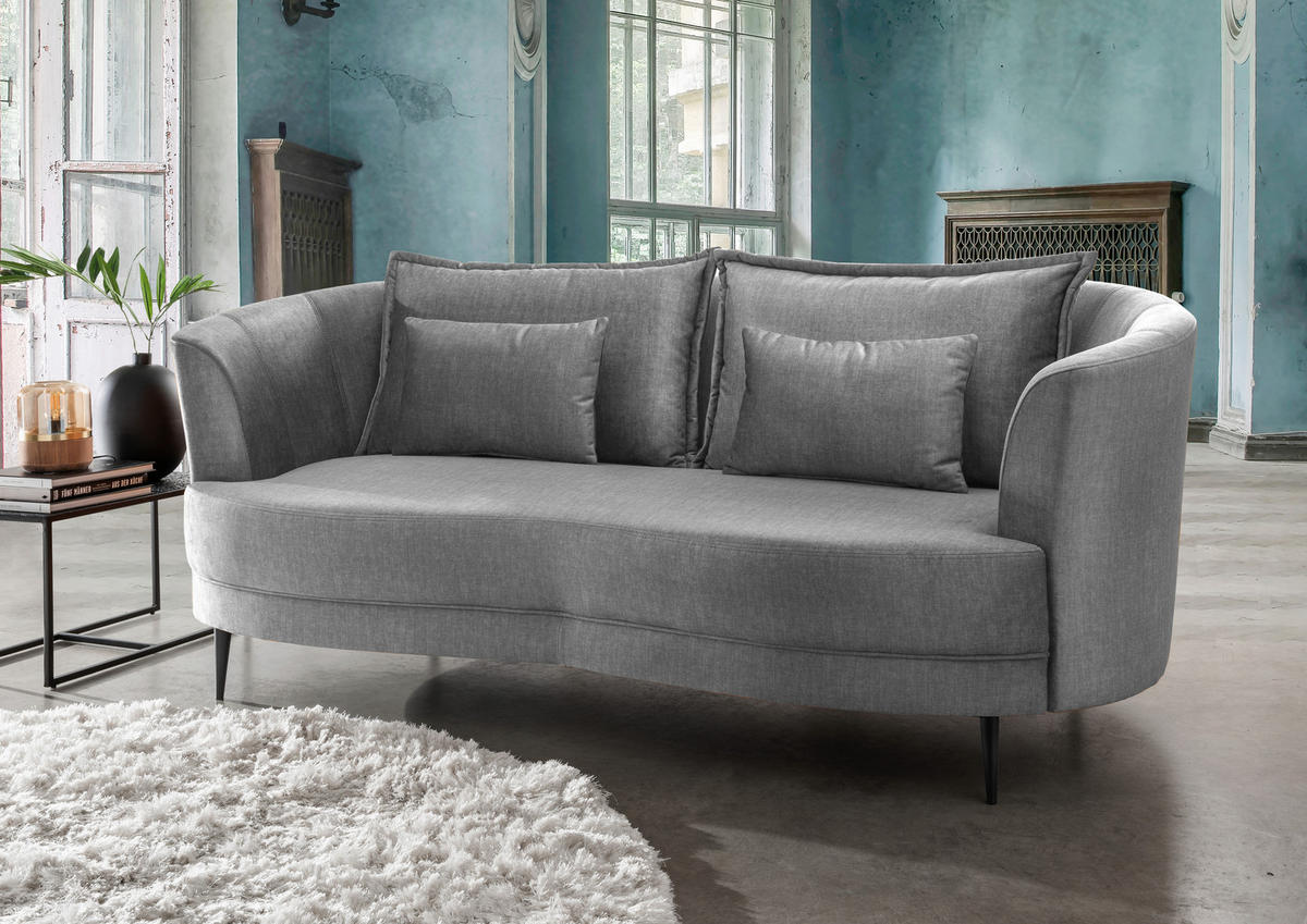 3-SITZER-SOFA in Velours Silberfarben  - Silberfarben/Schwarz, Modern, Textil/Metall (209/85/101cm) - Livetastic