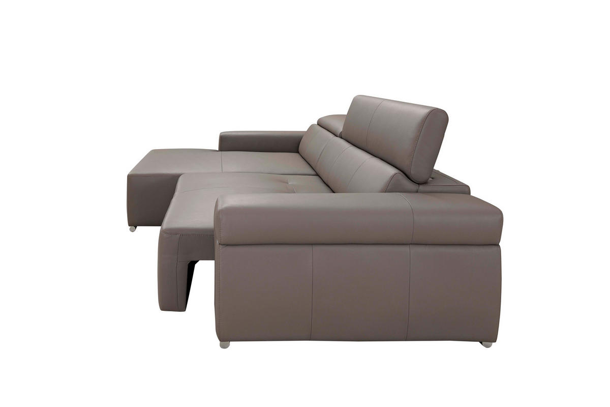 Ecksofa inkl. Funktion DUA Grau Echtleder  - Chromfarben/Grau, Design, Leder/Metall (170/293cm) - Novel