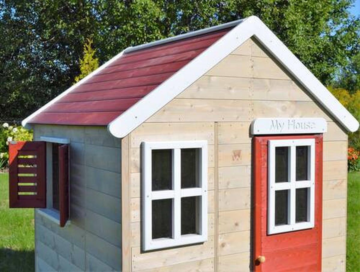 SPIELHAUS 120/155/120 cm  - Rot/Naturfarben, KONVENTIONELL, Holz (120/155/120cm) - Ambia Garden