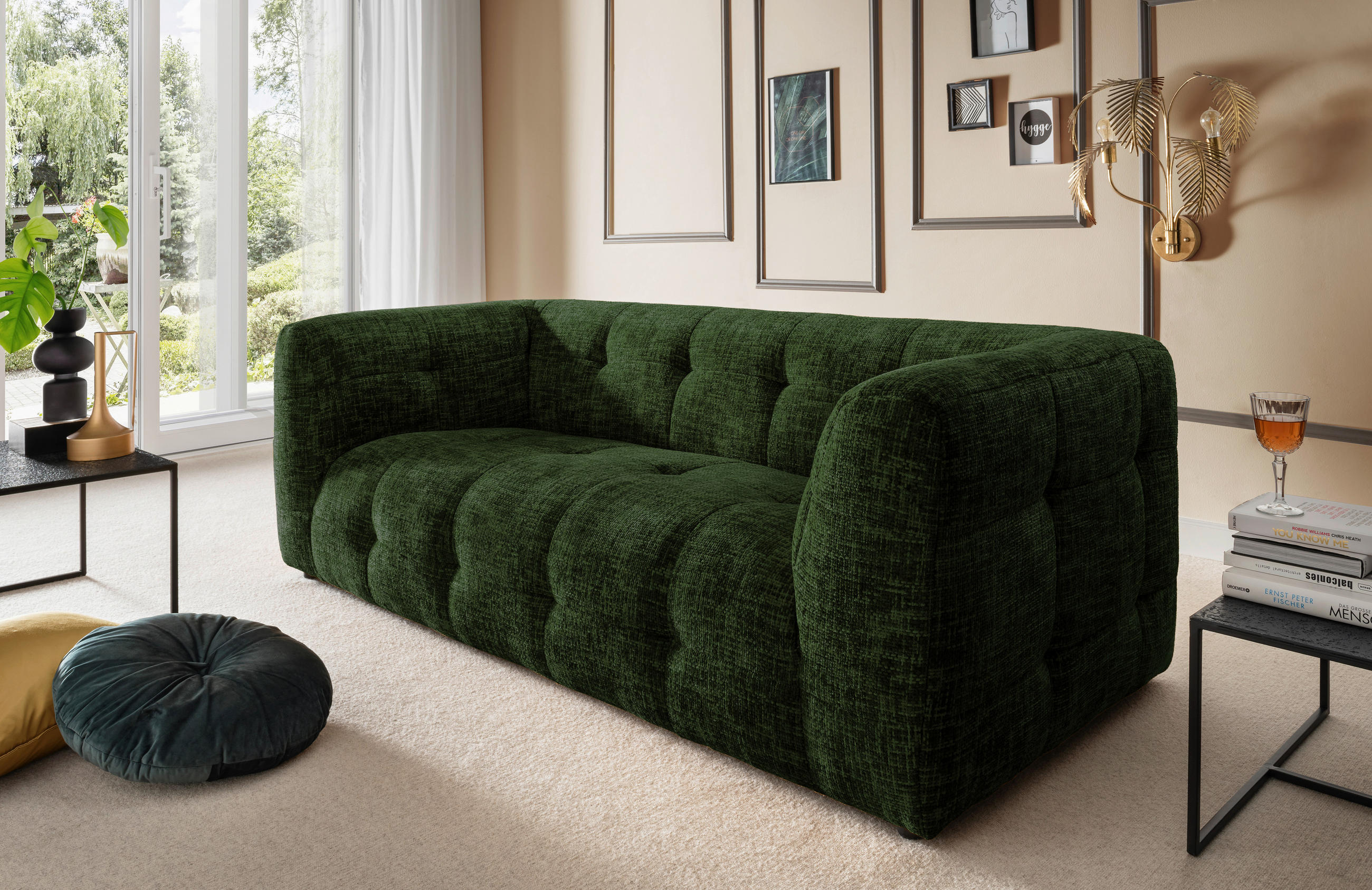 2,5-SITZER in Struktur Dunkelgrün  - Dunkelgrün/Schwarz, Design, Kunststoff/Textil (218/72/95cm) - Livetastic