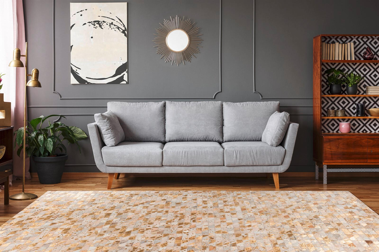 FLACHWEBETEPPICH 120/170 cm Lavin 725 Gold / Multi Multicolor, Goldfarben  - Goldfarben/Multicolor, KONVENTIONELL, Leder/Textil (120/170cm)