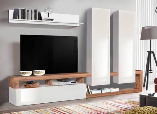 MOBILIER ÎNCASTRAT ÎN PERETE in stejar Wotan, alb lucios intens - stejar Sonoma/grafit, Basics, material pe bază de lemn (277/173/35cm) - Ti'me