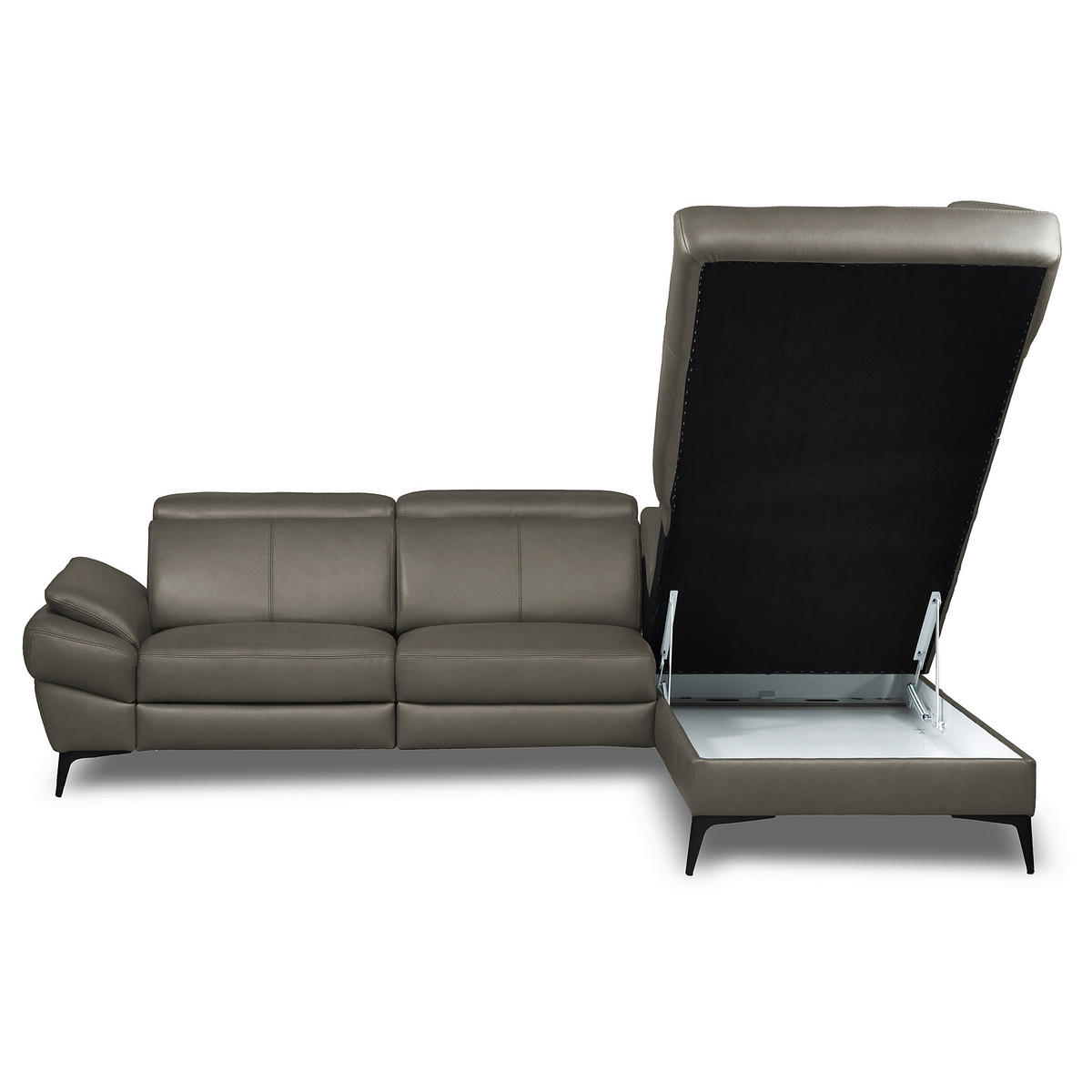 ECKSOFA Lederlook Echtleder Schlammfarben  - Schlammfarben/Schwarz, Design, Leder/Textil (264/211cm) - Livetastic