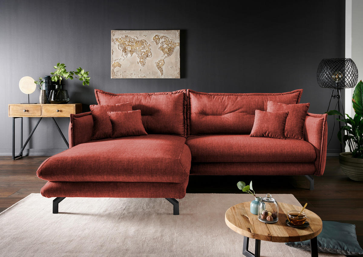 ECKSOFA in Velours Koralle  180/255 cm  - Türkis/Koralle, MODERN, Textil/Metall (180/255cm) - Livetastic