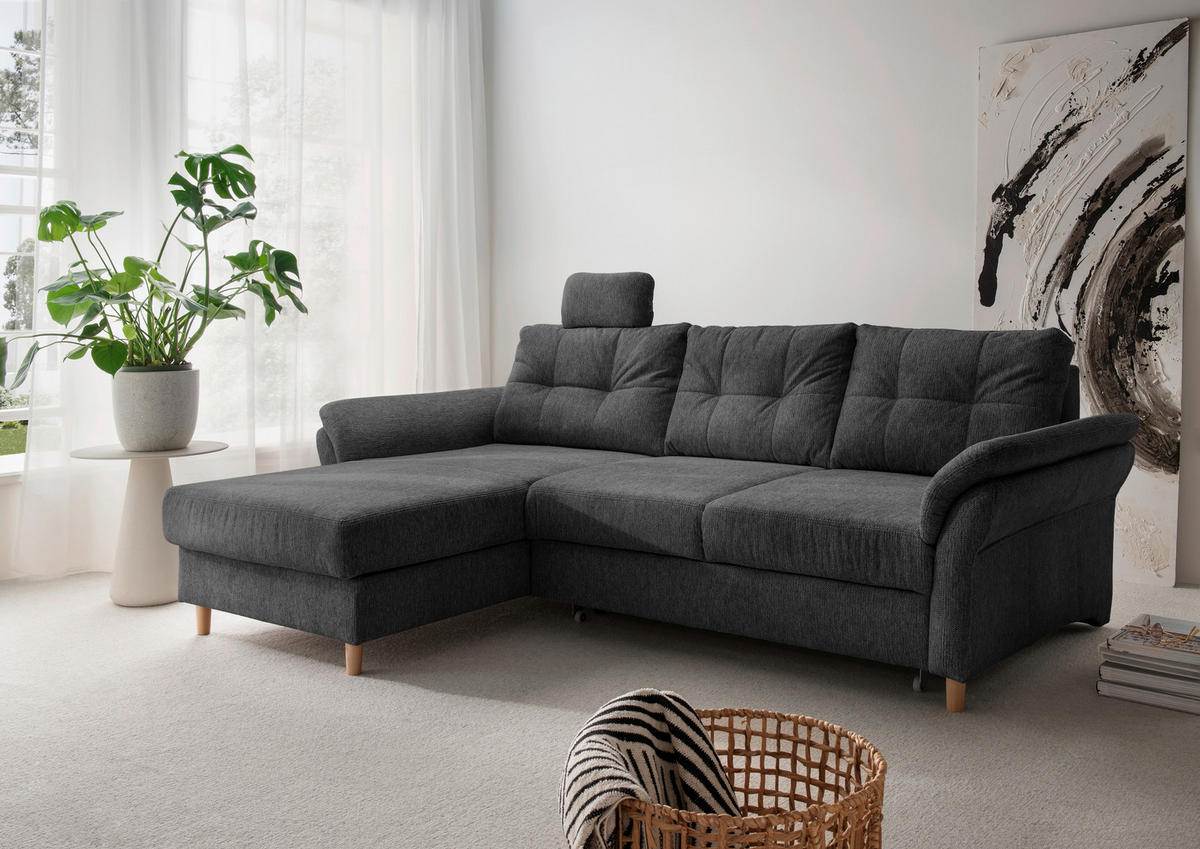 ECKSOFA in Chenille Anthrazit  - Anthrazit/Naturfarben, Modern, Holz/Textil (176/250cm) - Livetastic
