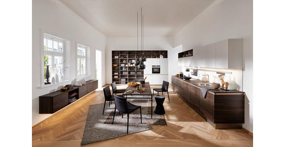 EINBAUKÜCHE - Nussbaumfarben/Weiß, Design, Holzwerkstoff/Kunststoff - Dieter Knoll