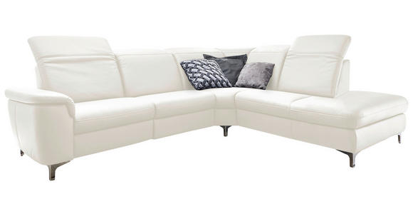 ECKSOFA in Echtleder Weiß  - Alufarben/Weiß, Design, Leder/Metall (242/289cm) - Cantus