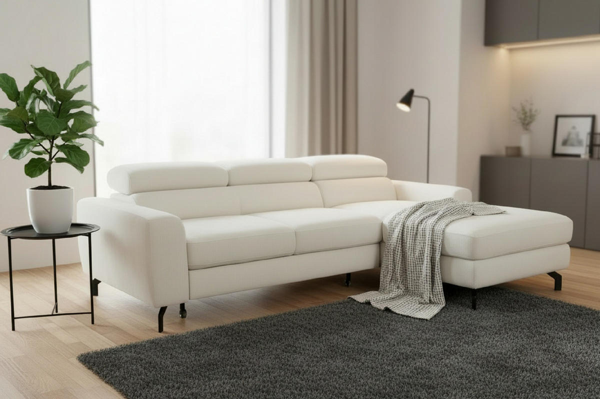 ECKSOFA Chenille Creme  - Creme/Schwarz, Design, Textil/Metall (226/177cm) - Livetastic