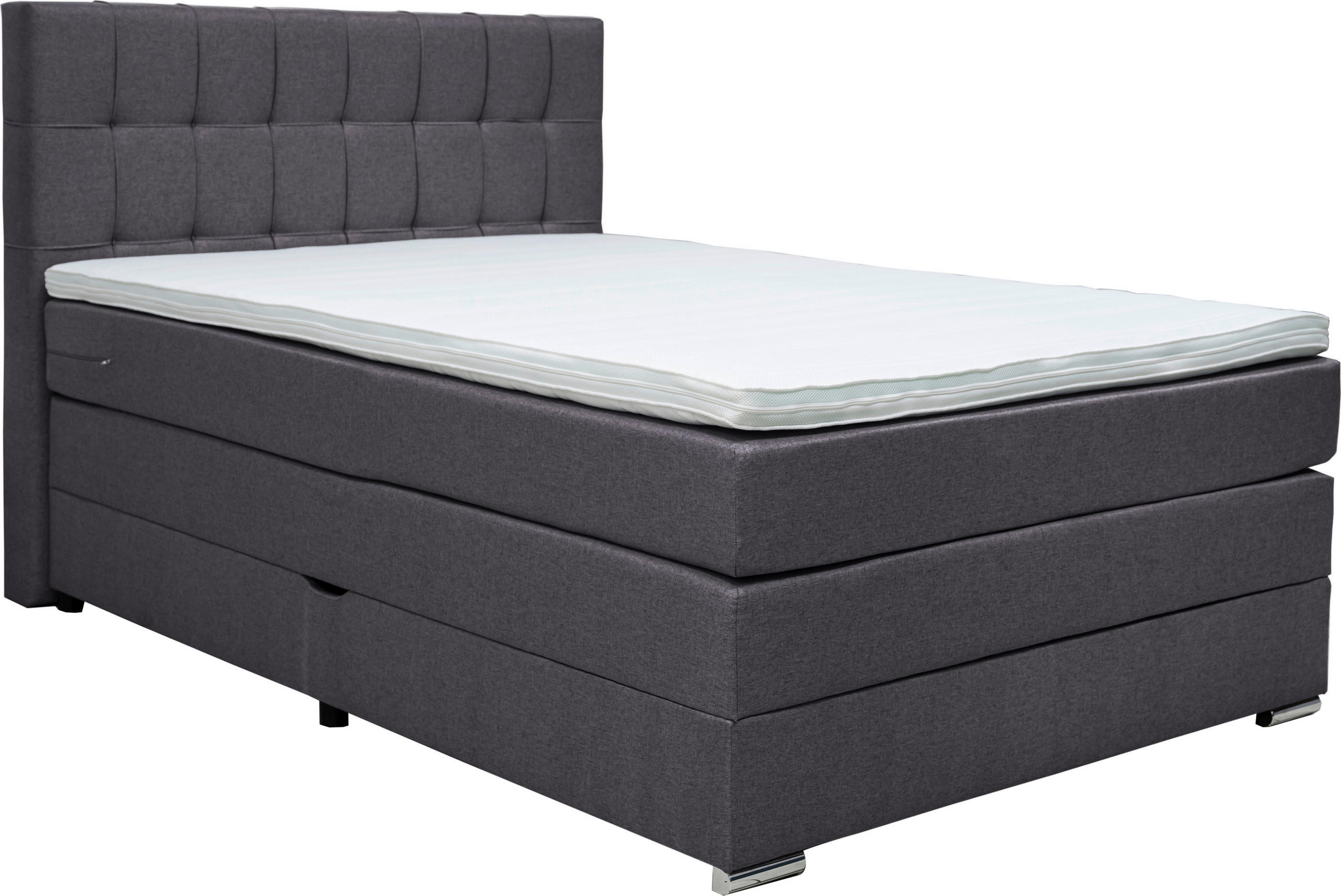 BOXSPRINGBETT 140/200 cm  in Dunkelgrau  - Dunkelgrau/Alufarben, Konventionell, Kunststoff/Textil (140/200cm) - Carryhome