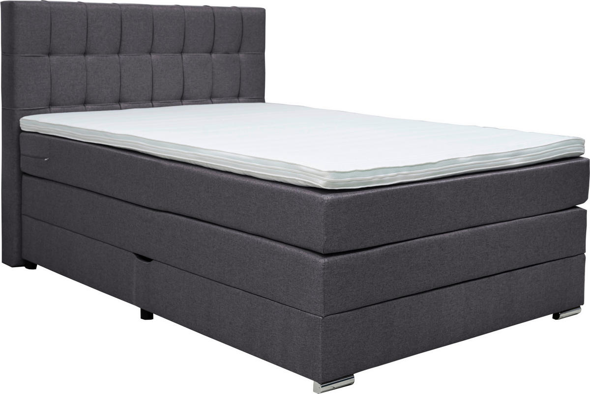 BOXSPRINGBETT 140/200 cm  in Dunkelgrau  - Dunkelgrau/Alufarben, Konventionell, Kunststoff/Textil (140/200cm) - Carryhome