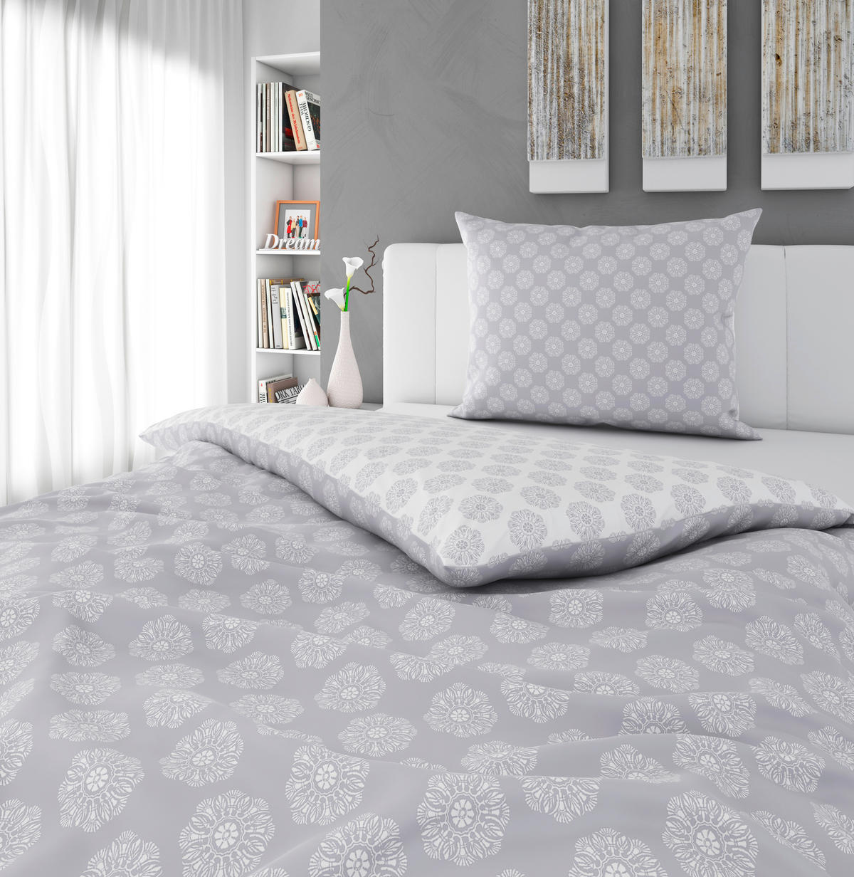LINGE DE LIT Wycom satin 160/210 cm 50 cm/70 cm  - gris clair, Konventionell, textile (160/210cm) - Esposa