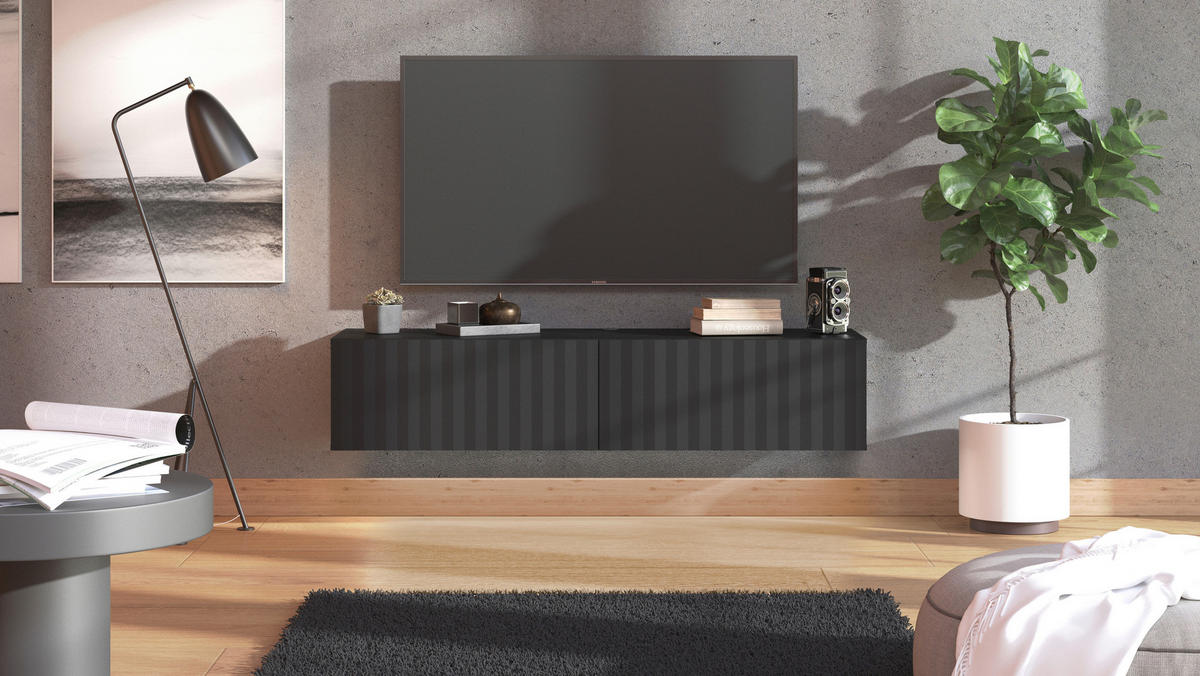 STOJAN NA TV, biela, biela s vysokým leskom, čierna, 154/32/42 cm - čierna/biela, Basics, kompozitné drevo (154/32/42cm) - Xora