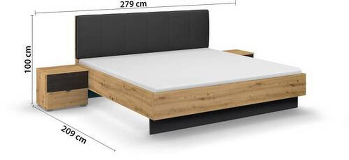POSTELJNA GARNITURA  180 cm  x  200 cm , tekstil, leseni material črna, hrast artisan  - črna/hrast artisan, Moderno, tekstil/leseni material (180/200cm) - Rauch Möbel