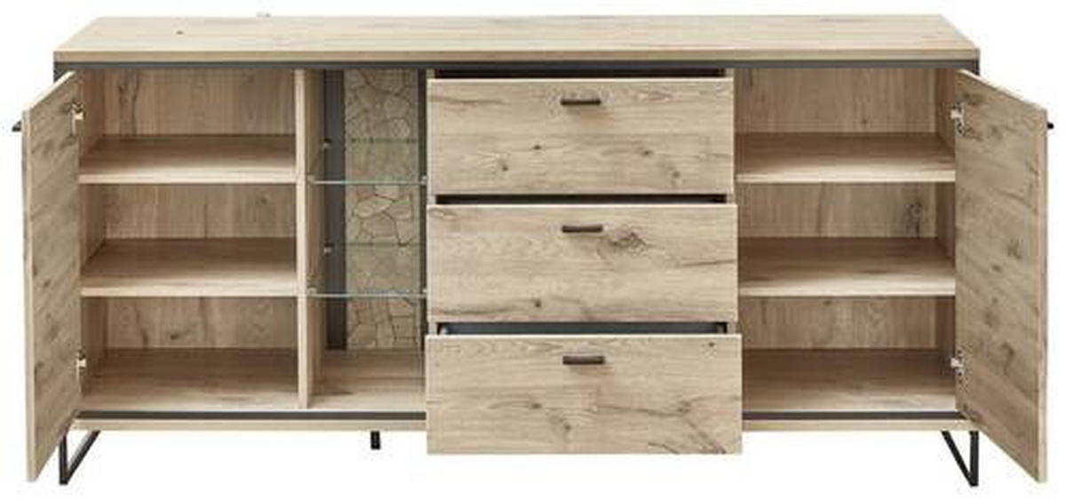 SIDEBOARD  in 180/86/49 cm  - Eichefarben/Schwarz, KONVENTIONELL, Glas/Holzwerkstoff (180/86/49cm) - Livetastic