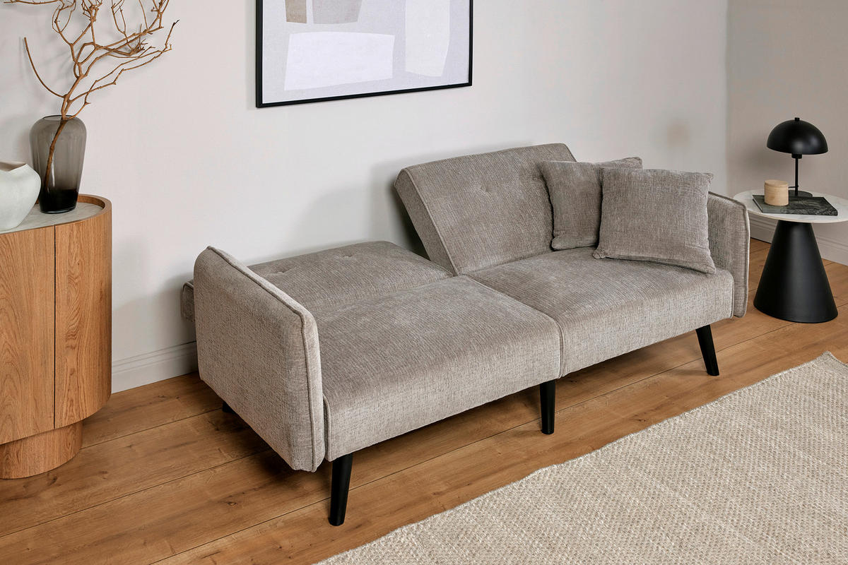 SCHLAFSOFA Bouclé Grau  - Schwarz/Grau, MODERN, Holz/Textil (191/83/84cm) - Livetastic