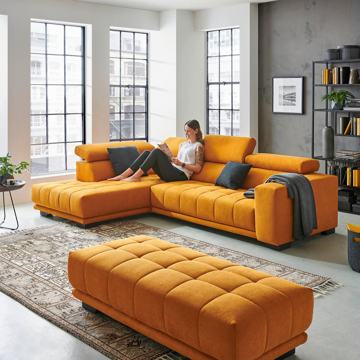 ECKSOFA in Mikrofaser Gelb  - Gelb/Schwarz, Design, Textil/Metall (207/301cm) - Xora