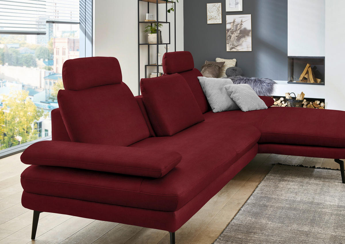 ECKSOFA Echtleder Dunkelrot  - Schwarz/Dunkelrot, Design, Leder/Metall (180/310cm) - Dieter Knoll