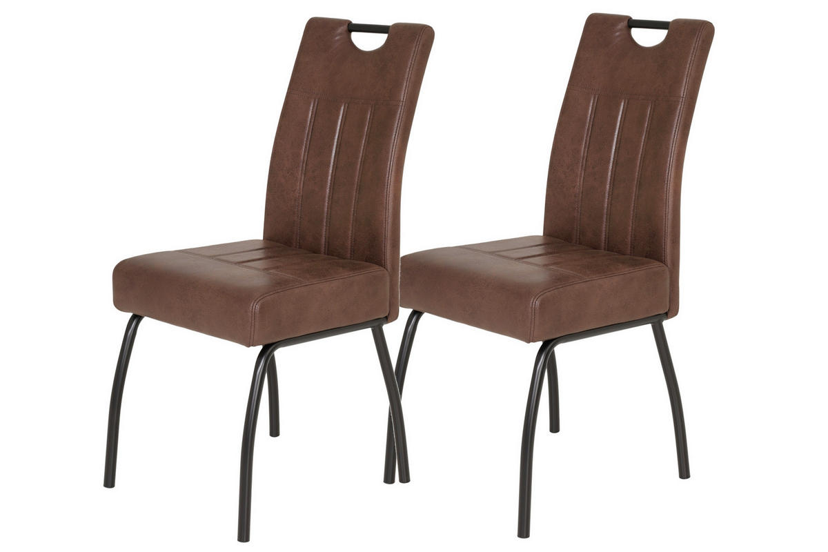 STUHL-SET 2 Stück  in Stahl Mikrofaser Metall, Textil  - Braun, MODERN, Textil/Metall (43/99/60cm) - MID.YOU