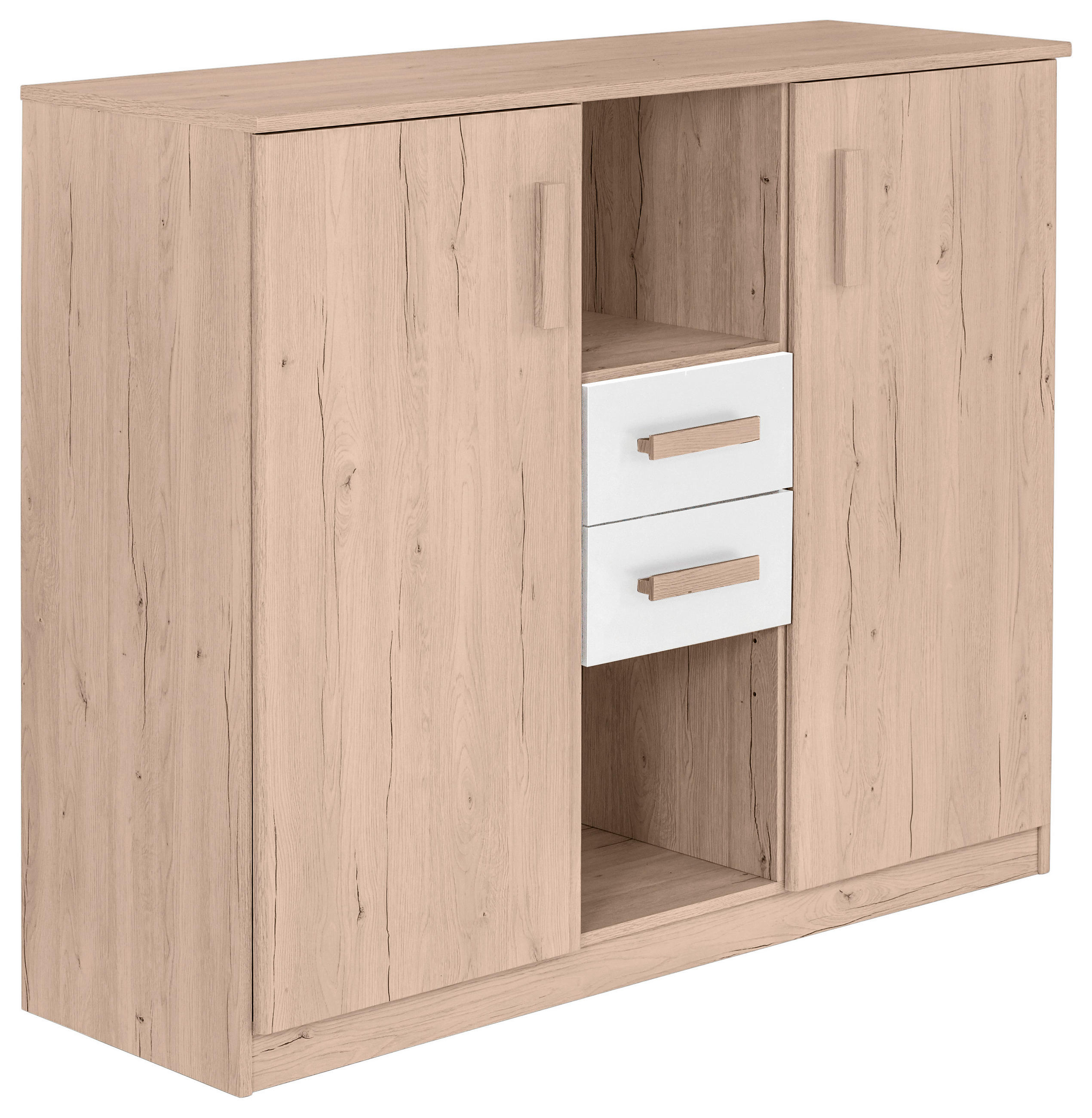 Kommode 124cm Cariba, Eiche Dekor/Weiß