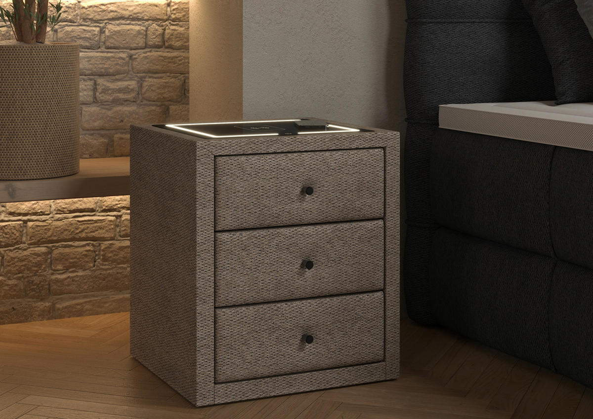 NACHTSCHRANK 49,5/56,5/46 cm, Sandfarben,  - Sandfarben/Schwarz, Basics, Glas/Kunststoff (49,5/56,5/46cm) - Chameo