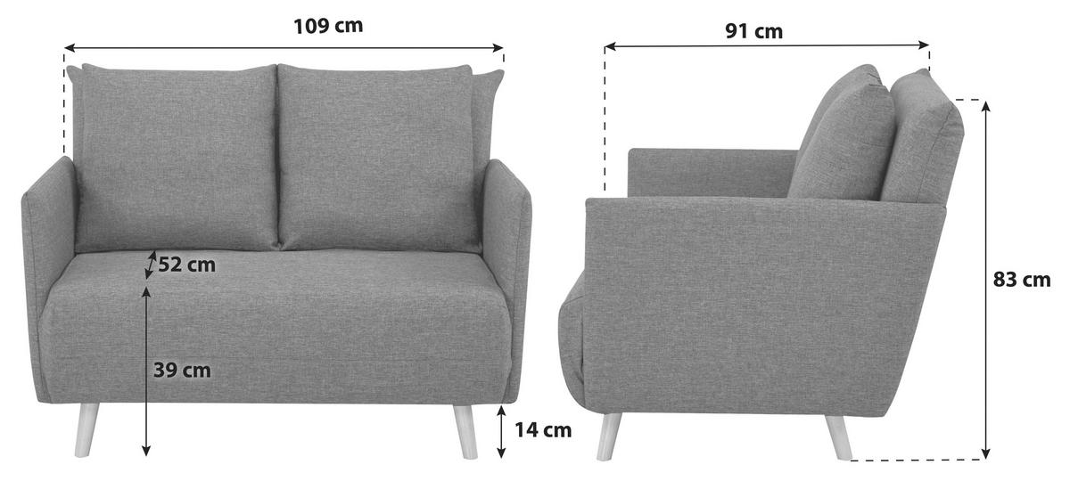SCHLAFSOFA in Mikrofaser Dunkelgrau  - Dunkelgrau/Naturfarben, MODERN, Holz/Textil (109/83/91cm) - MID.YOU