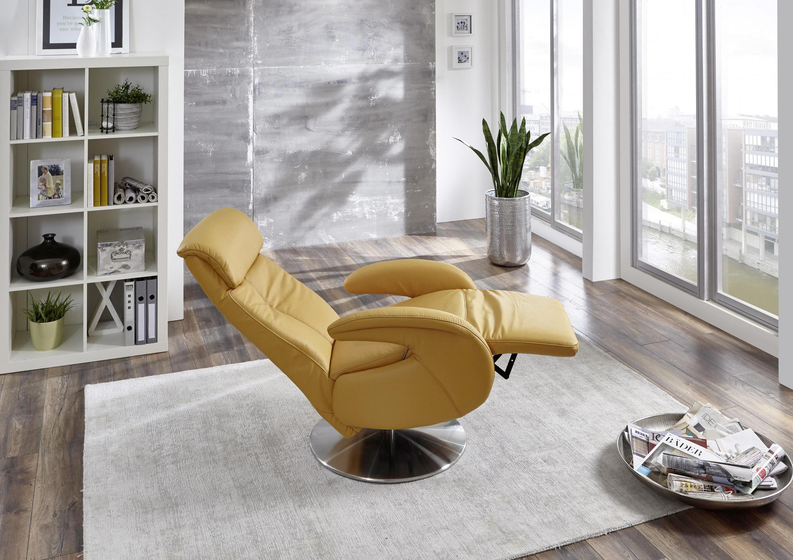 RELAXSESSEL Echtleder    - Edelstahlfarben/Gelb, KONVENTIONELL, Leder/Metall (70/110/80cm) - Cantus