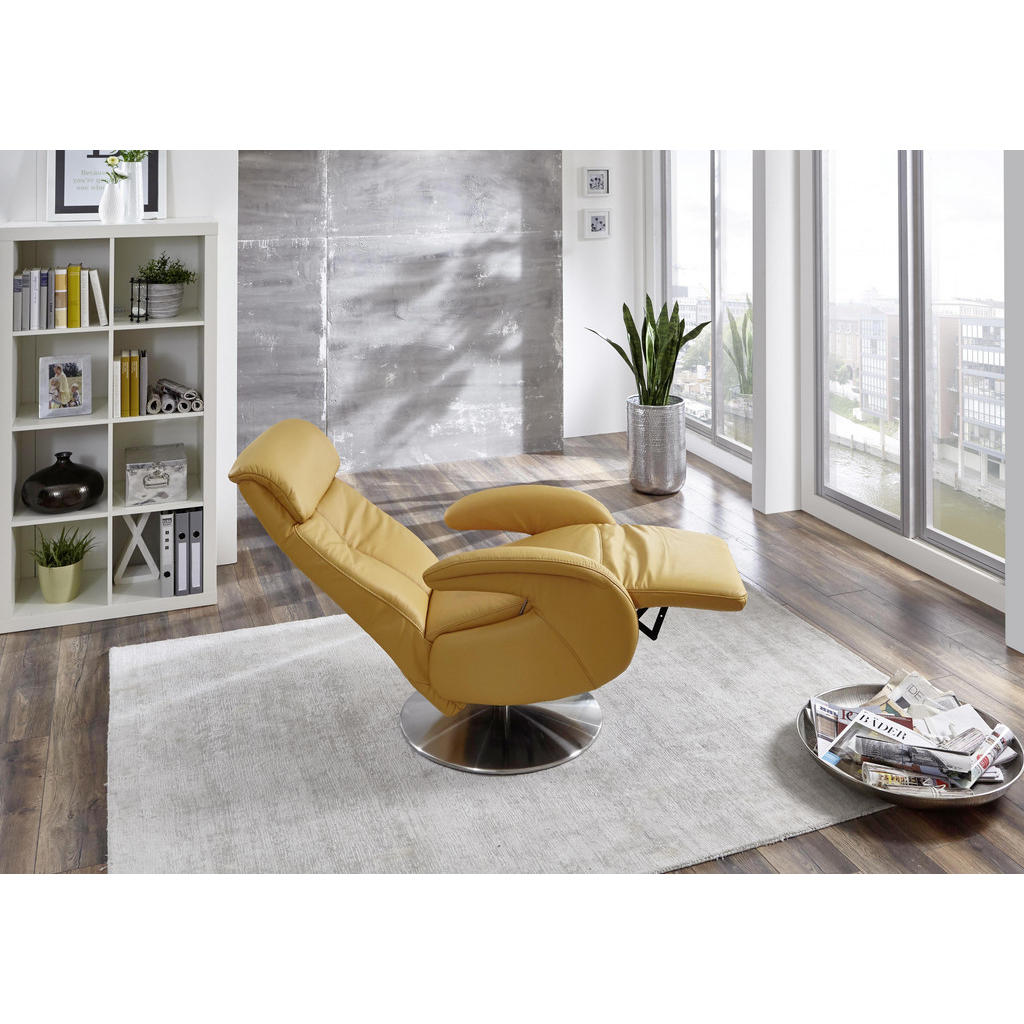 Thumbnail - Cantus Relaxsessel, Gelb, Leder, Echtleder, Color-Finish-Leder, 70x110x80 cm, Goldenes M, Fußauswahl, Lederauswahl, Stof...