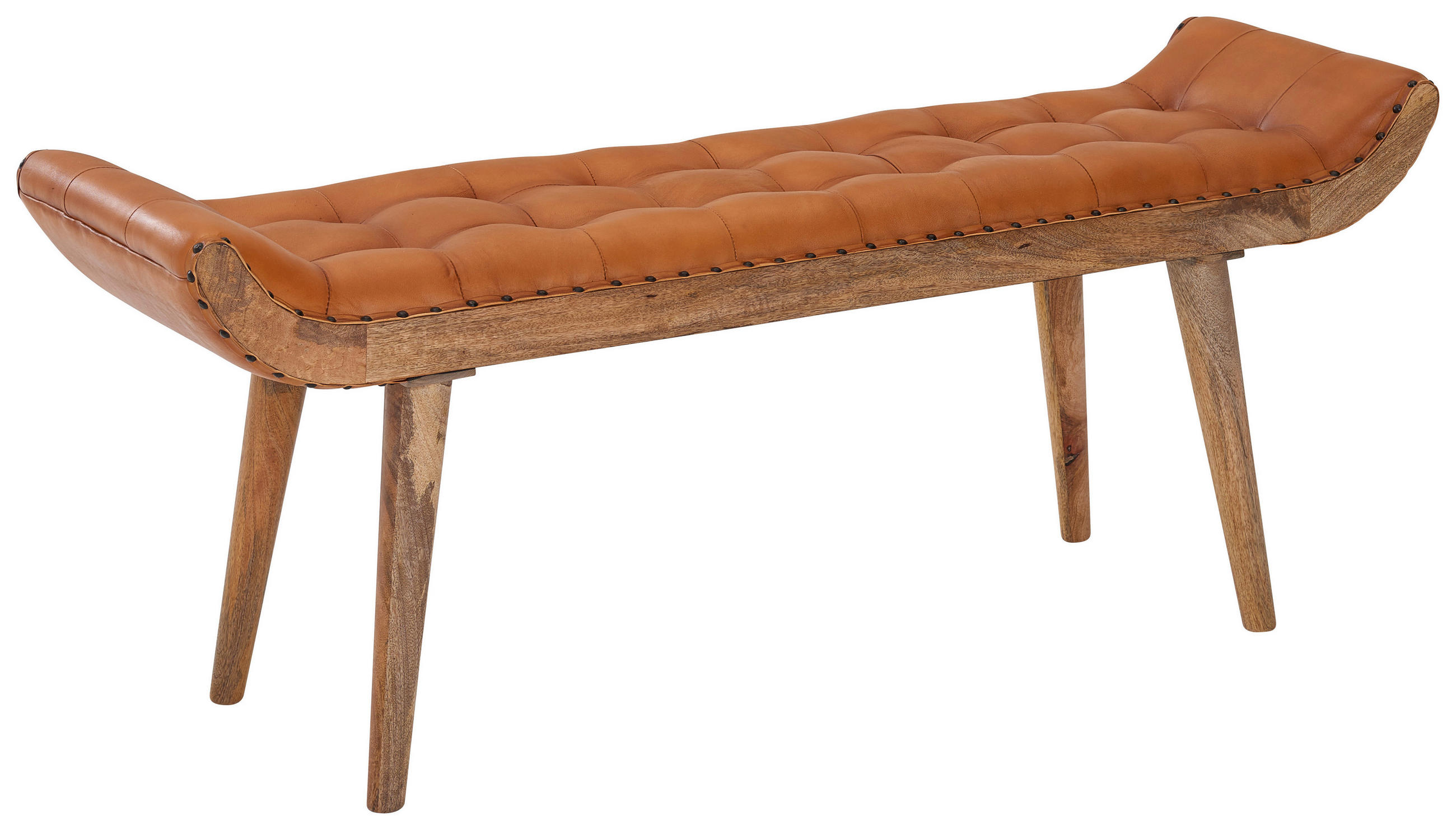 HOCKERBANK 125/50/38 cm Echtleder Braun Holz  - Braun, MODERN, Leder/Holz (125/50/38cm) - MID.YOU