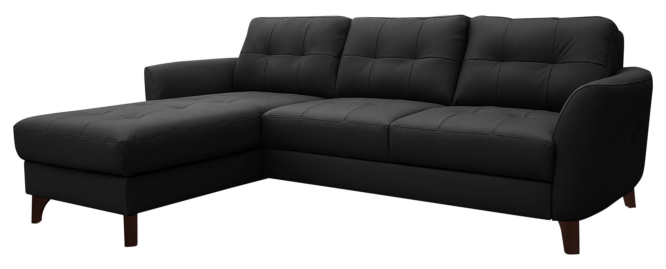 ECKSOFA Schwarz Echtleder Lederlook Bettkasten, Schlaffunktion, Rücken echt  - Buchefarben/Schwarz, Design, Leder/Holz (168/238cm) - Livetastic