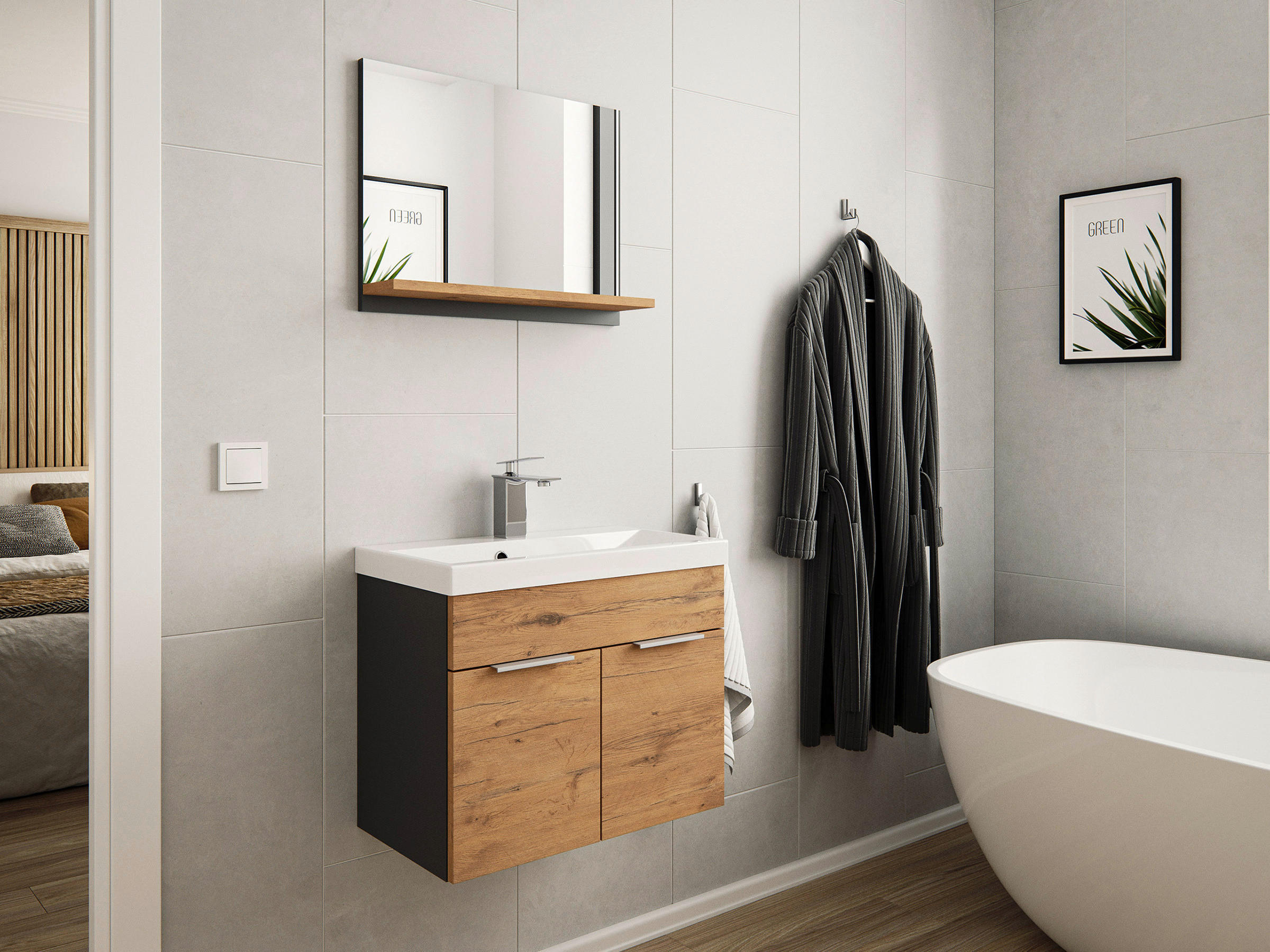 WASCHTISCHKOMBI 59,5 cm  - Eichefarben/Graphitfarben, Basics, Holzwerkstoff/Stein (59,5cm) - MID.YOU