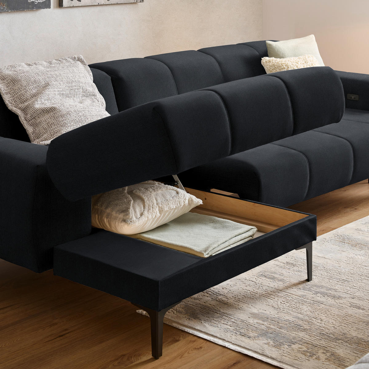 ECKSOFA in Chenille Anthrazit  - Anthrazit/Schwarz, Design, Textil/Metall (167/311cm) - Xora