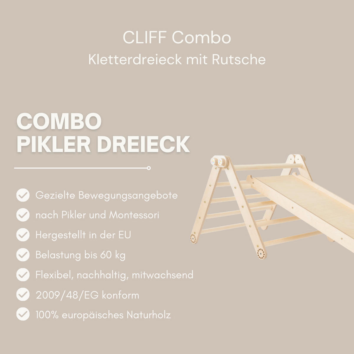 KLETTERDREIECK - Birkefarben, Basics, Holz (110/36/6cm) - CLIFF
