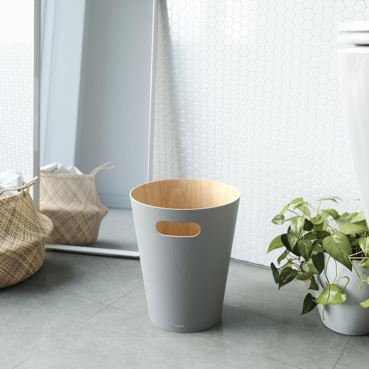 PAPIERKORB Woodrow 7,5 L  - Naturfarben/Grau, Design, Holz (23/28/23cm) - Umbra