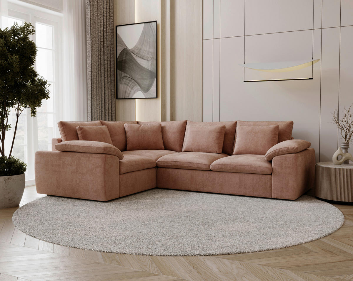 ECKSOFA Chenille Koralle  - Koralle/Schwarz, Design, Kunststoff/Textil (216/289cm) - Livetastic