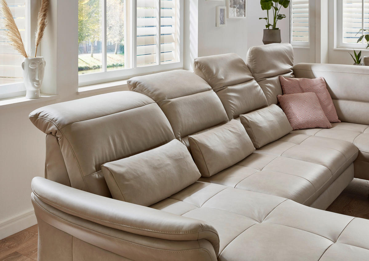 WOHNLANDSCHAFT Beige Echtleder  - Beige/Schwarz, Design, Leder/Metall (181/336/206cm) - Beldomo Speed