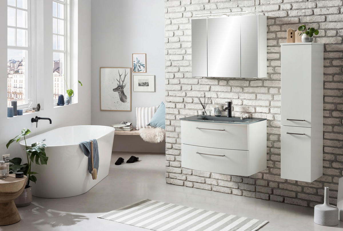 SKRINKA S UMÝVADLOM, 80 cm - sivá/biela, Konventionell, kov/kompozitné drevo (80cm) - Held