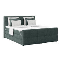 BOXSPRINGBETT 180/200 cm,  in Blaugrau, gepolstertes Kopfteil, Bettkasten, Topper, Matratzen, H3 + H3 = fest  - Blaugrau, KONVENTIONELL, Holz/Kunststoff (180/200cm)