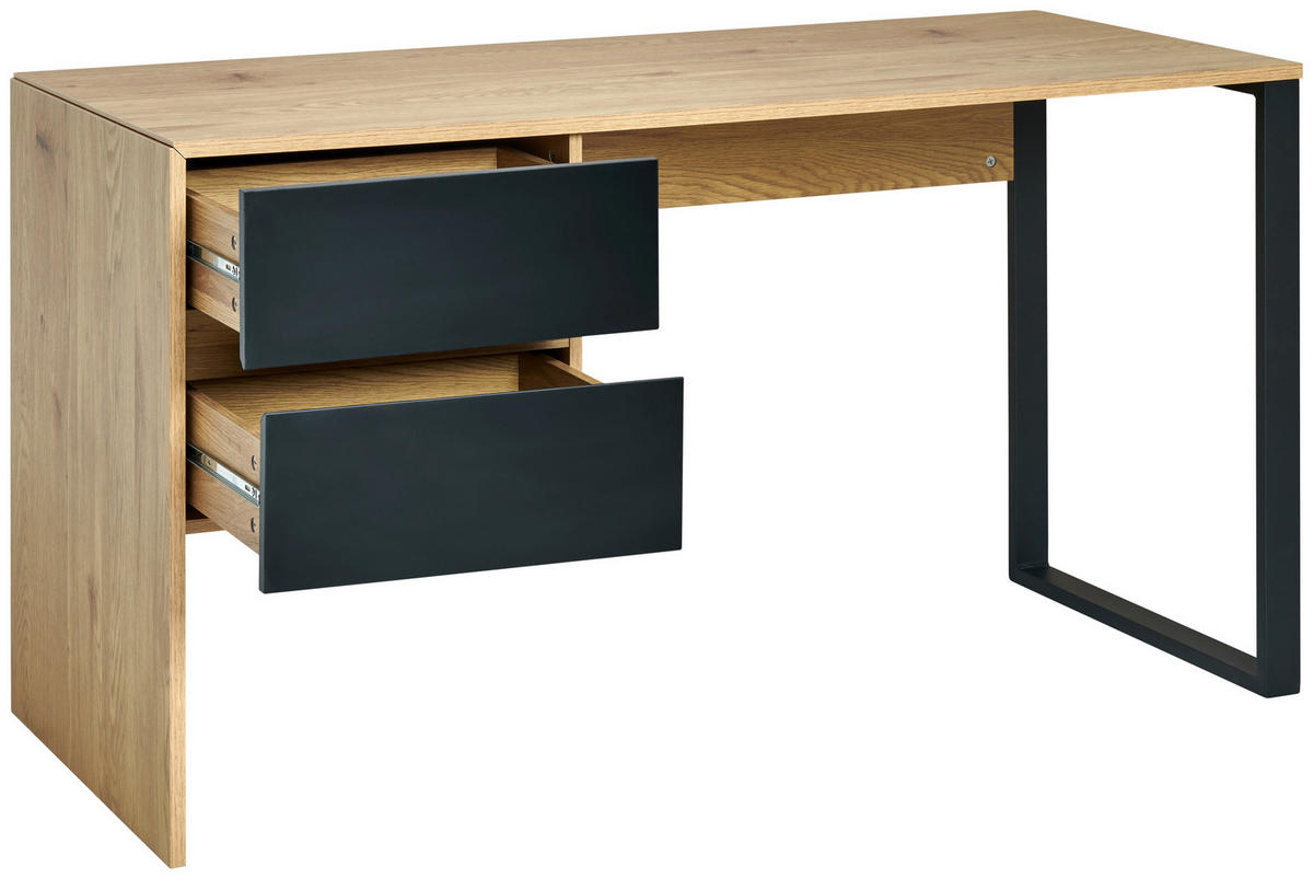 SCHREIBTISCH , Schwarz, Eichefarben,  - Eichefarben/Schwarz, MODERN, Holzwerkstoff/Metall (140/76/60cm) - MID.YOU