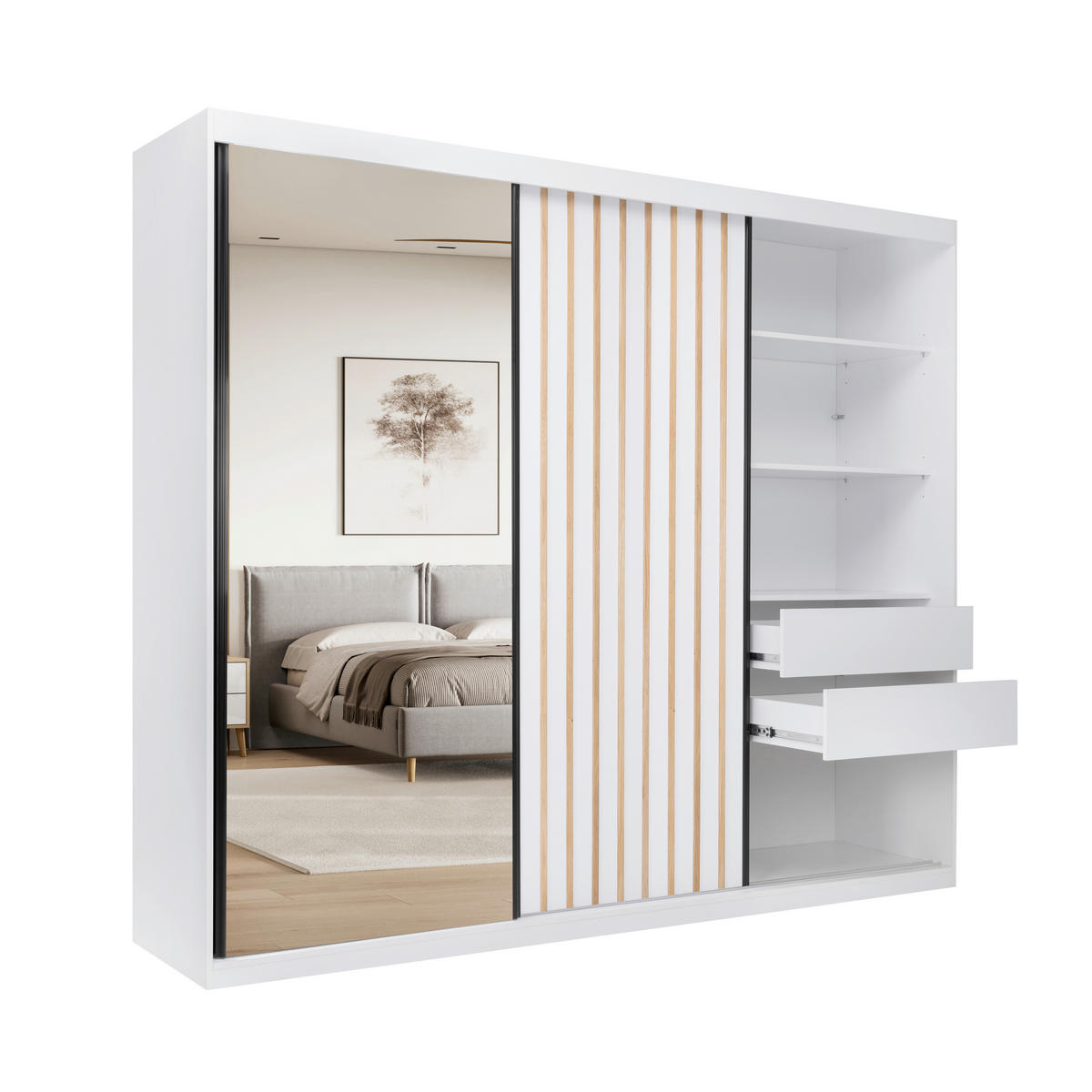 ORMAR S KLIZNIM VRATIMA bijela   - bijela/crna, Moderno, drvni materijal/metal (250/215/59,5cm) - P & B