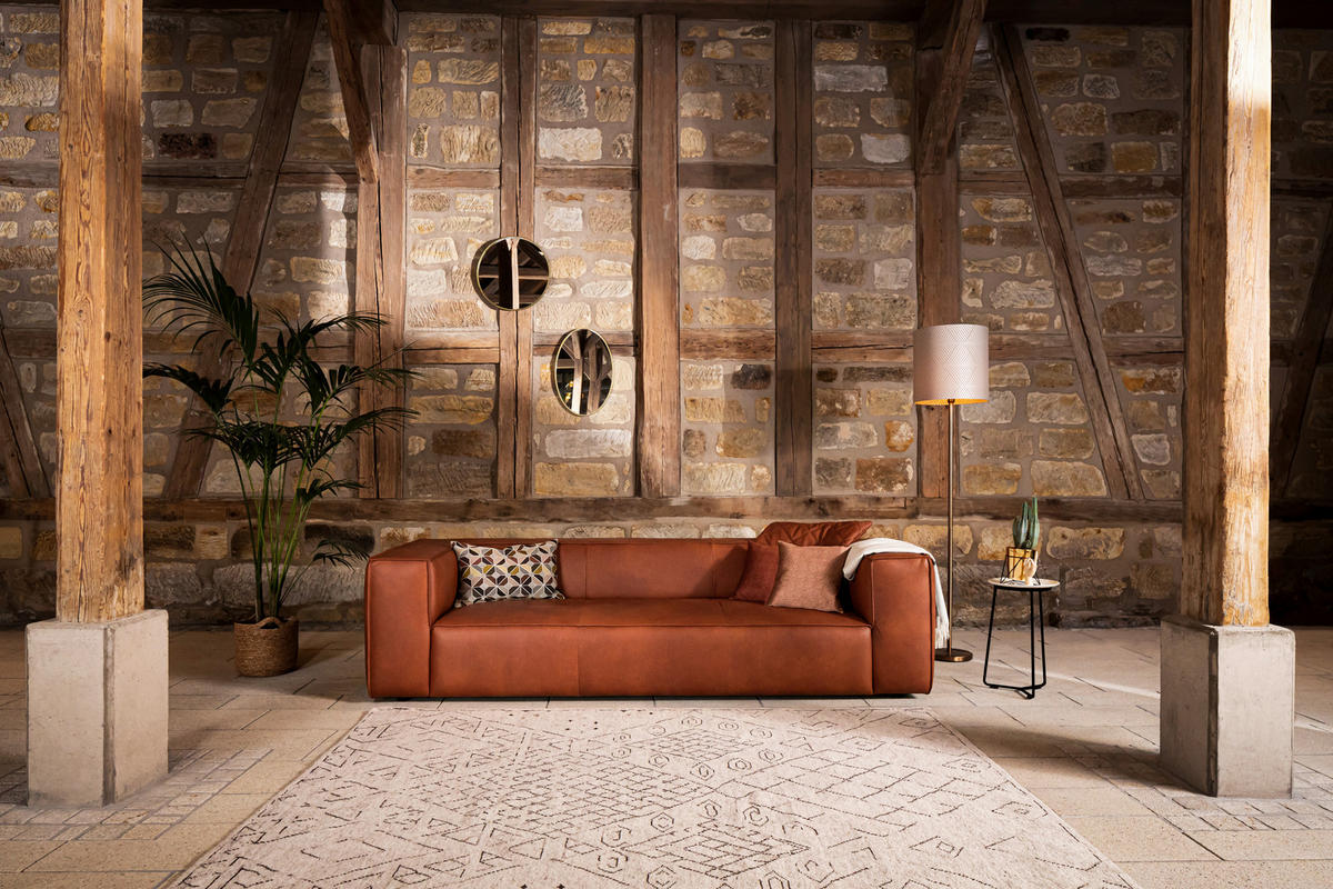 3-SITZER-SOFA in Echtleder Cognac  - Cognac/Schwarz, Modern, Leder/Kunststoff (260/66/104cm) - W.Schillig