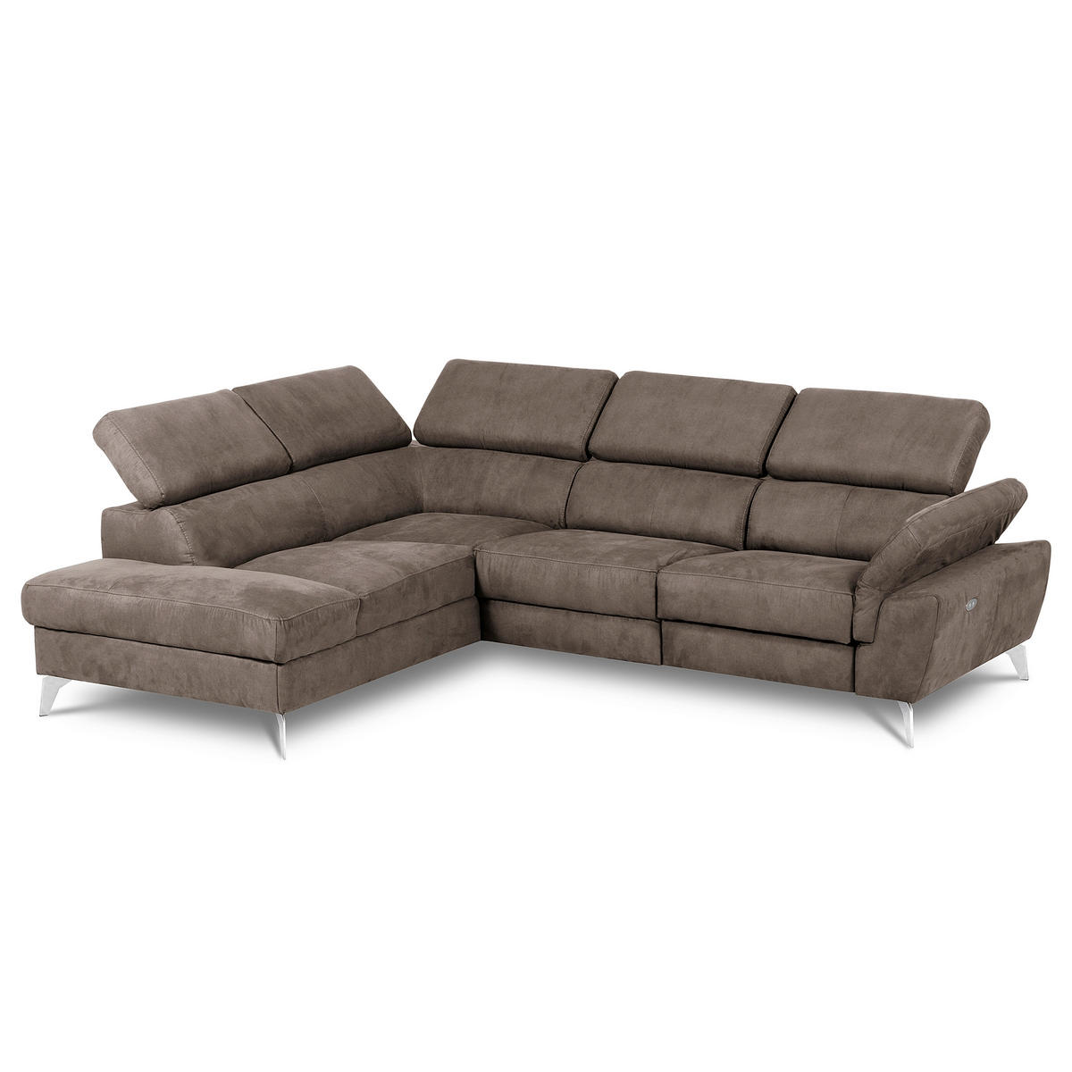 ECKSOFA SONO in Lederlook Braun Armteilverstellung, Kopfteilverstellung  210/265 cm  - Chromfarben/Braun, Design, Textil/Metall (210/265cm) - Livetastic